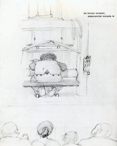 William Morris an seinem Webstuhl, Karikatur